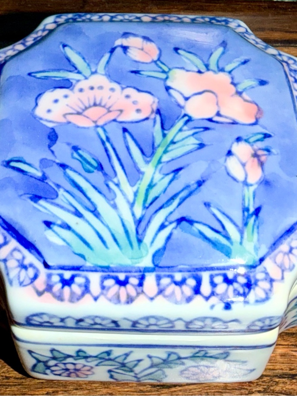 Blue Floral Porcelain Trinket Box